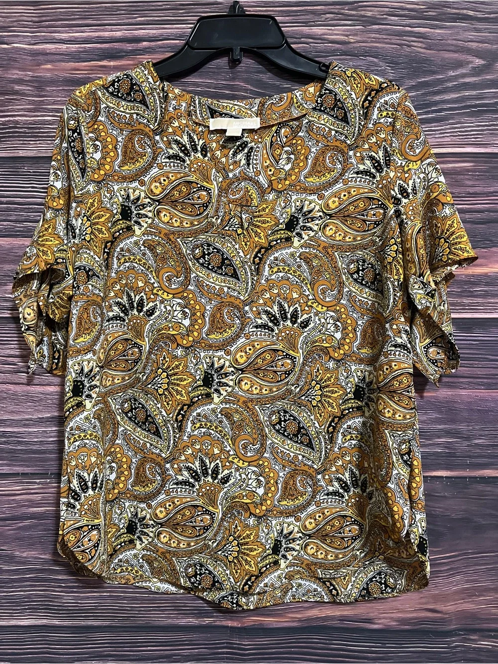 Michael Kors Mustard Paisley V-Neck Tie-Sleeve Blouse 🍂